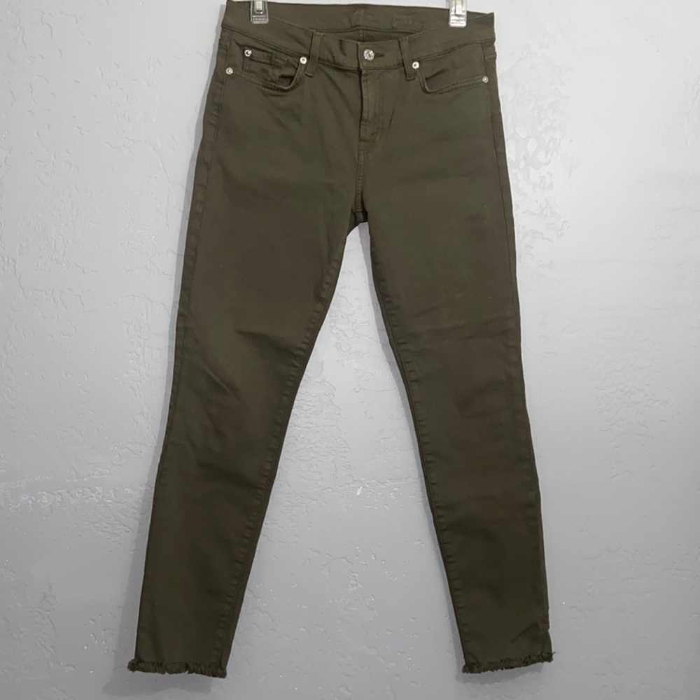7FAM 7 For All Mankind Ankle Gwenevere Olive Green Skinny Jeans Frayed Hems 29